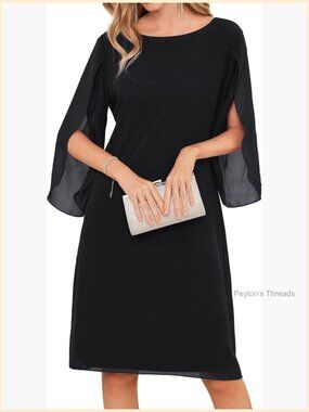 Chiffon Cocktail Dress Mother of Bride Midi with 3/4 Sleeves